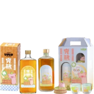 罐頭豬LuLu完熟經典梅酒 禮盒款 完熟經典梅酒乙瓶＋罐頭豬LuLu造型公仔＋玻璃酒杯2入