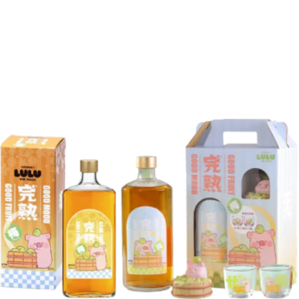 罐頭豬LuLu完熟經典梅酒 禮盒款 完熟經典梅酒乙瓶＋罐頭豬LuLu造型公仔＋玻璃酒杯2入