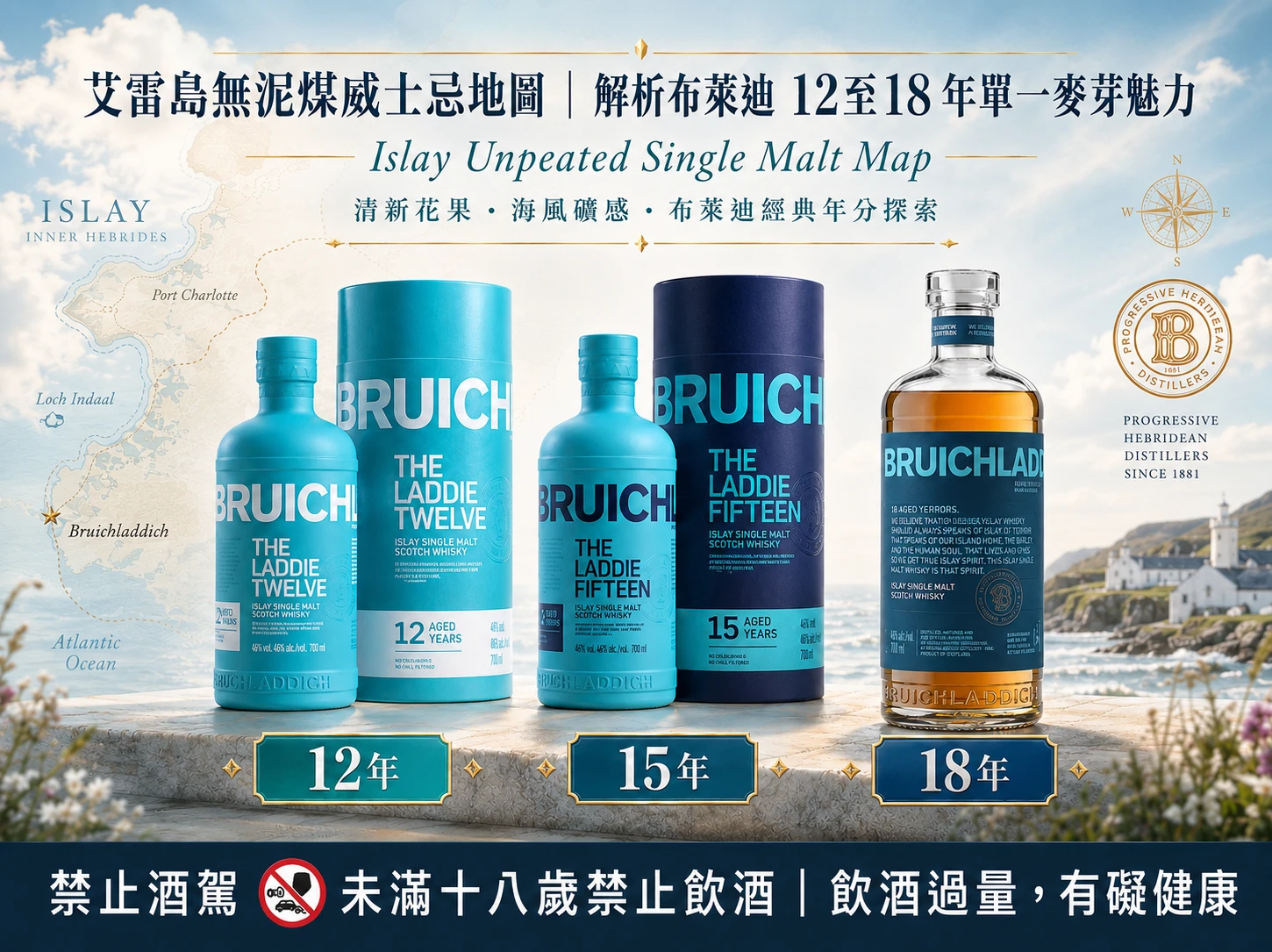 艾雷島無泥煤威士忌地圖｜解析布萊迪 12 至 18 年單一麥芽魅力