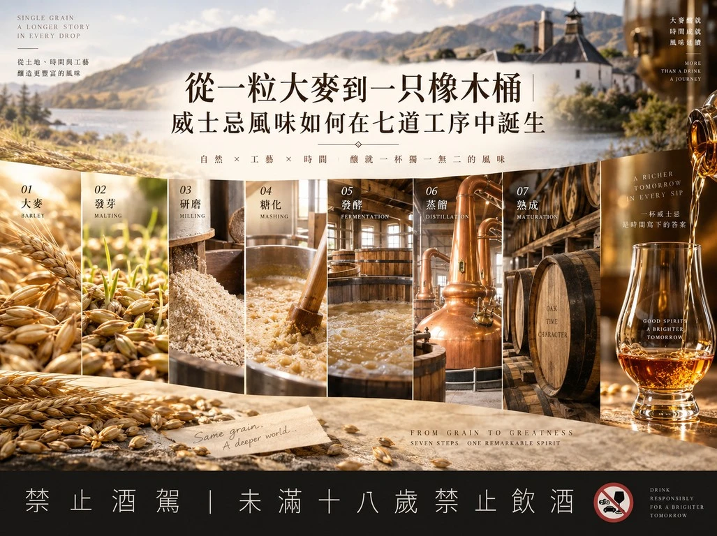 從一粒大麥到一只橡木桶｜威士忌風味如何在七道工序中誕生