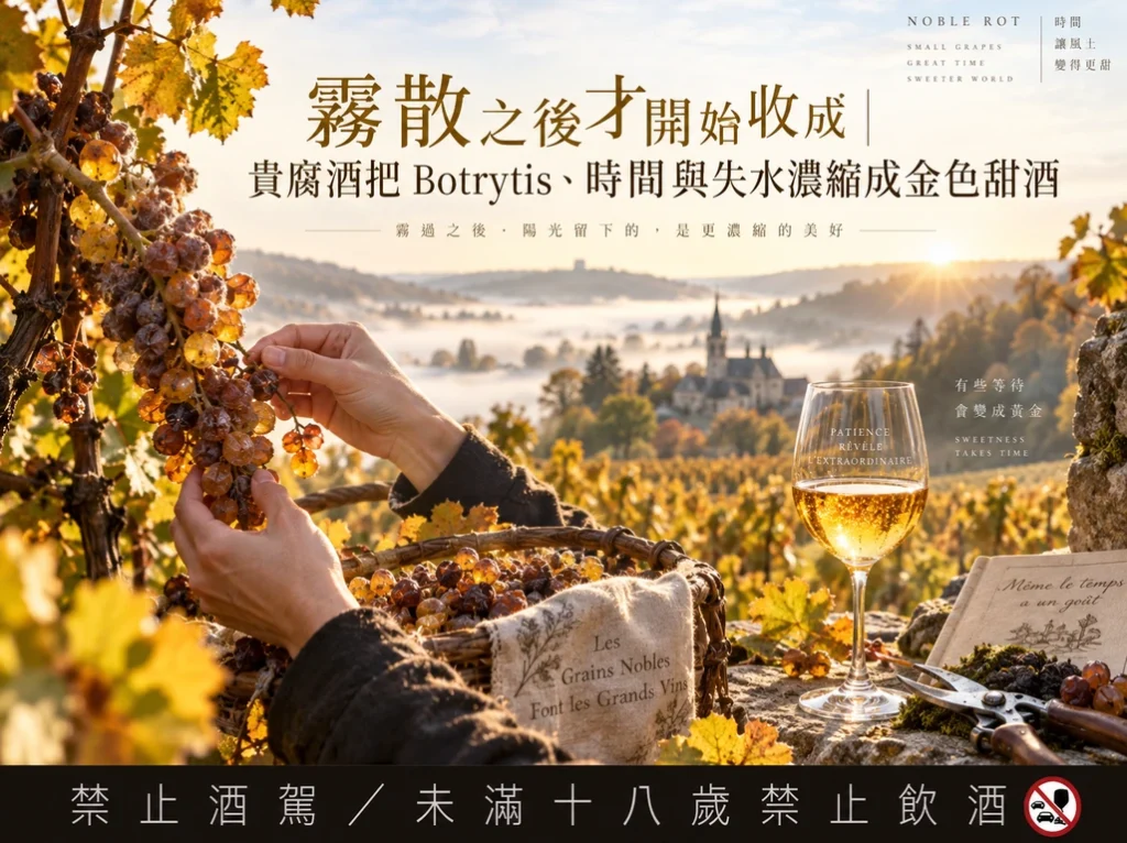 霧散之後才開始收成｜貴腐酒把 Botrytis、時間與失水濃縮成金色甜酒